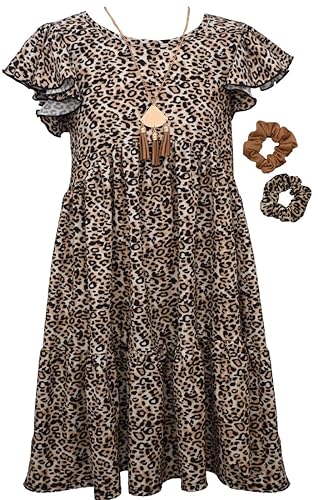 Bonnie Jean Girl's Animal Print Dress with Scrunchies for Girls 4-6x and 7-16