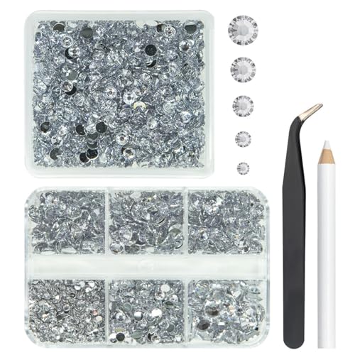 qiipii 2 Boxes Silver Clear Resin Rhinestones 2mm 3mm 4mm 5mm 6mm Crystal White Stones Gems Crystals Diamonds for Nails Face Eyes Makeup Tumblers Bottles DIY Crafts Clothes Shoes Phones Scrapbookes