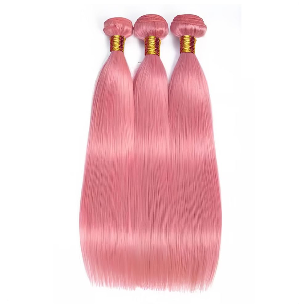 Pink Human Hair Bundles Light Pink Straight Bundles 20 22 24 Inch Niegmeag Hair Double Weft Unprocessed Brazilian Virgin Remy Hair Extensions 300g
