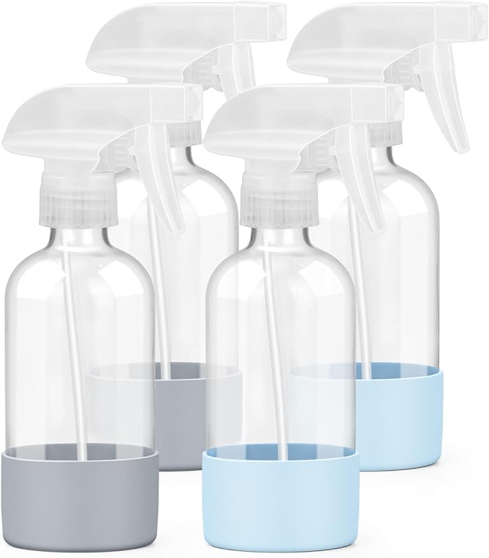 Frascos de spray de vidro Worldgsb com capas de silicone, Blue&Grey, pacote com 4