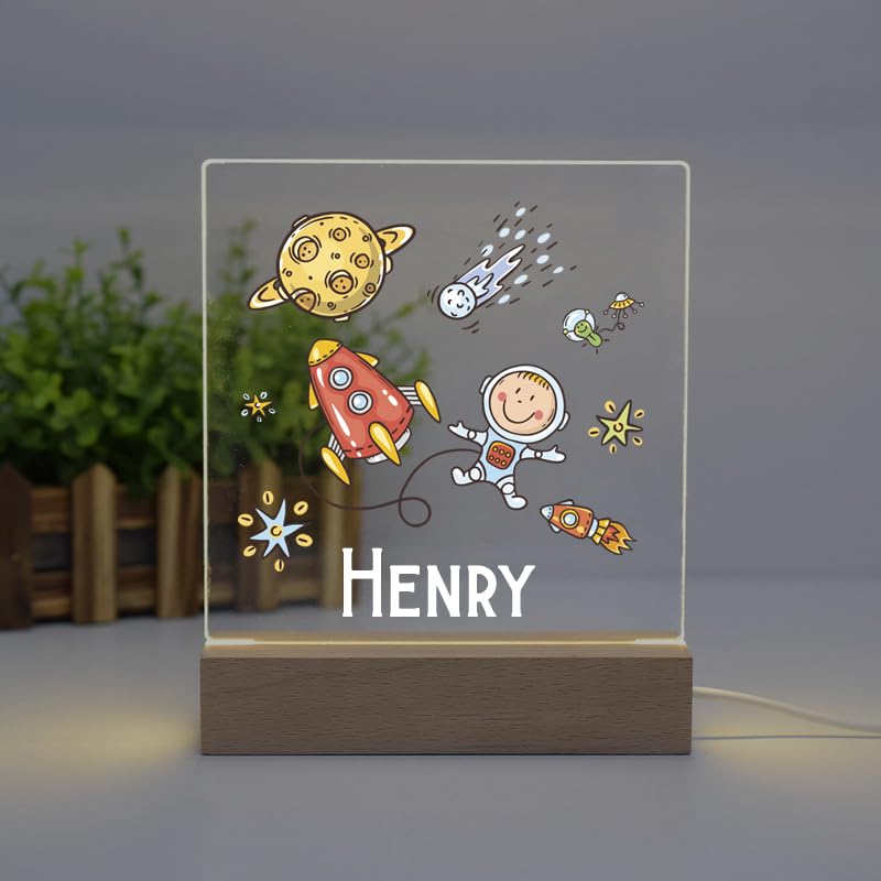 ukgiftstoreonline Personalised LED Space Night Light Lamp for Kids, 22cm Height, Star Design, Nursery Bedroom Decor