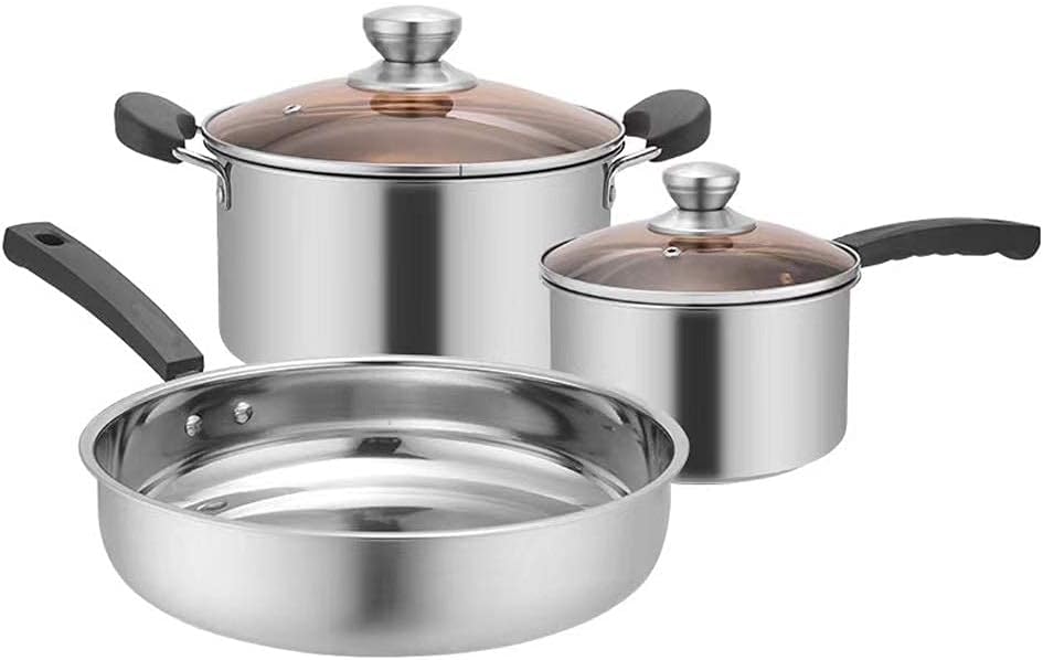 3 ピース/セットステンレス鋼鍋スープ鍋非磁性調理多目的調理器具ノンスティックパン電磁調理器鍋