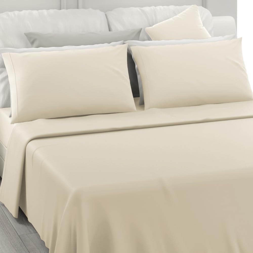Completo Lenzuola Matrimoniali 100% Cotone Made In Italy – Set Letto Elegante Con Profilo Decorativo, Stile Moderno E Fantasia Tinta Unita Disponibile In Diverse Raffinate Colorazioni (Fango