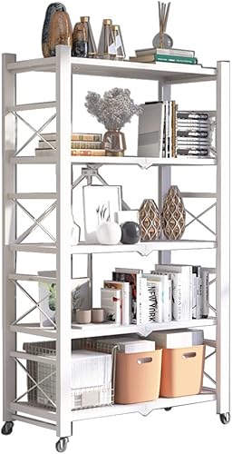 Vista 8 de Estantes plegables para exhibición, estante de almacenamiento de 2 a 5 niveles, carrito de estantería con ruedas, en cocina, almacén, armario