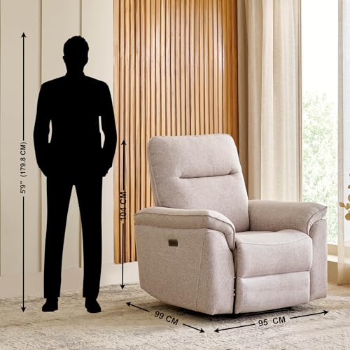 Image of Home Centre | Artise Fabric 1-Seater Electric Recliner | Recliner Sofa for Living Room | Solid Wood | Beige | 1 Year Warranty