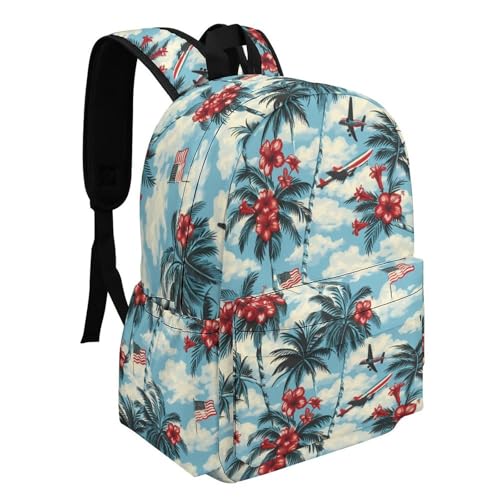 Palm Trees Hibiscus U.S. Flag Funny Backpack Daily Casual Daypack Travel Mini Bag with Adjustable Strap Style-162
