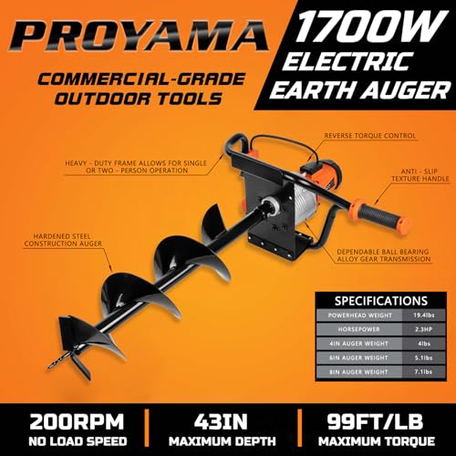 Proyama DZ-EPHD-ER Electric Post Hole Digger, 1700W Corded Earth Auger thumb #1