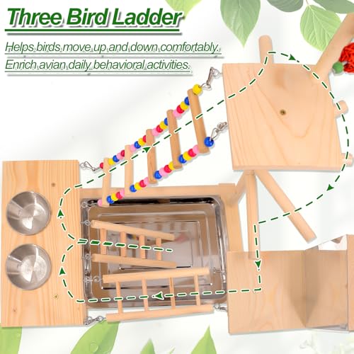 Image of Wooden Bird Parrots Playground, Bird Perch Stand, with Bird Ladder Chewing Toys, Out of Cage Accessories