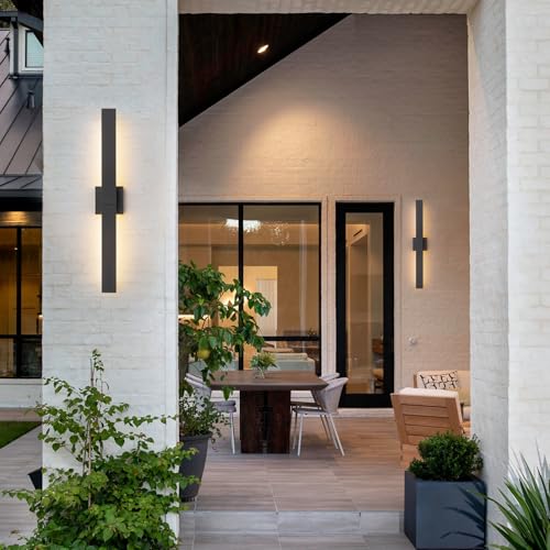 Image of Black Modern LED Outdoor Wall Sconce 31.5 inch Long Outdoor Wall Lights Exterior Lighting Fixtures for House Porch Patio Garage Front Door, Easily Install Anywhere