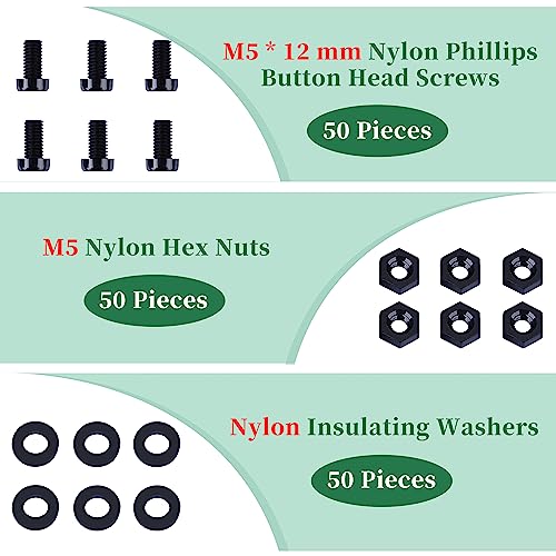 Pzsmocn 150 Pieces/50 Sets M5*12 mm Plastic Black Nylon Cross Round Head Screw Hexagonal Nut Combination Kit - Image 3