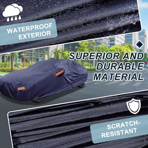 Image of Navy Blue Heavy Duty Waterproof Car Cover for Sedan 179 inch-185 inch - All-Weather UV Protected Outdoor Full Exterior Cover with Sun /Snow /Rain Resistance