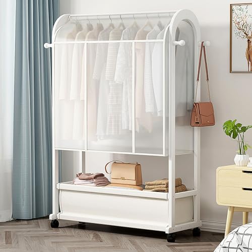 Support à vêtements avec étagères en bois de bambou pour dressing