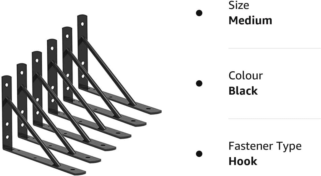 Heavy Duty Metal Shelf Brackets - Matte Black -2