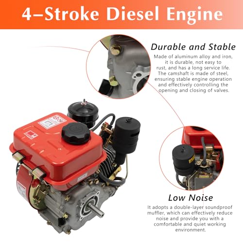 Diesel Engine, 4-Stroke Single Cylinder Air-Cooled Diesel Engine 2.2KW Recoil Start System Diesel Motor for Go Kart, Lawn Mower, Power Generator, Wood Splitter (Red) - Image 4