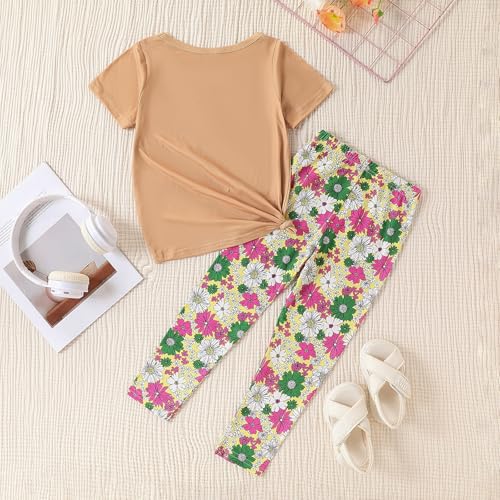 Image of 4-7T Kids Toddler Girls Print Outfits Short sleeved Flower Printed Top+Flower Print Pants Set