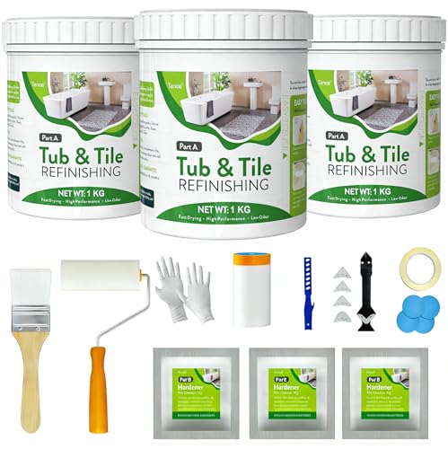 105oz White Tub and Tile Paint, Tub and Tile Refinishing Kit with 8 Tools, Semi-Gloss Bathtub Paint for Bathroom, 150-180sq.ft, Low Odor Bathtub Refinishing Kit for Fiberglass, Sink, Kitchen, Shower