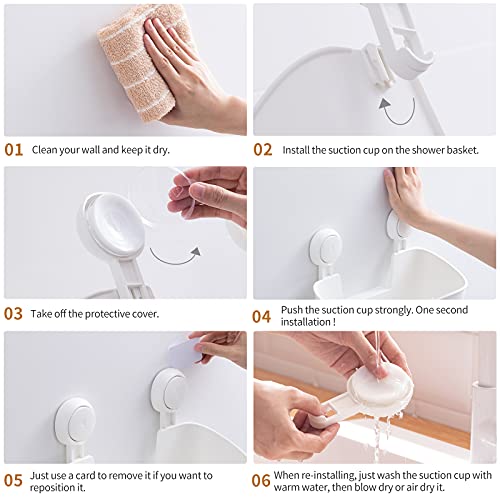 Leverloc Shower Caddy Suction Cup Set Shower Shelf Shower Basket One Second Installation No-Drilling Removable Suction Shower Organizer Powerful Waterproof Bathroom Caddy Organizer - Pack Of 3, White #TOP2