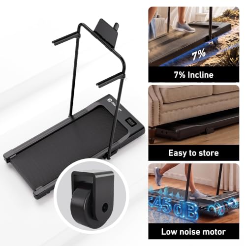 Image of DeerRun Walking Pad Treadmill, 7% Incline Foldable Treadmill with Handlebar | Quiet Under Desk Treadmill with Handlebar, 2.5HP & 3.8MPH, 300 lbs Capacity for Home Office Walking with App