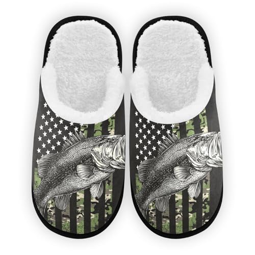 Painted Black Bass Fish Slippers For Women Men Soft Memory Foam Non-Slip Animal Winter Indoor House Shoes Travel Slipper