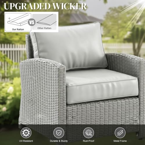 Image of DEVOKO Stratus 7 Piece Outdoor Conversation Patio Furniture Set All Weather Wicker Sectional Couch Sofa with Center Table Ottoman for Garden, Terrace, Porch, Lawn, Backyard (Silver & Grey)