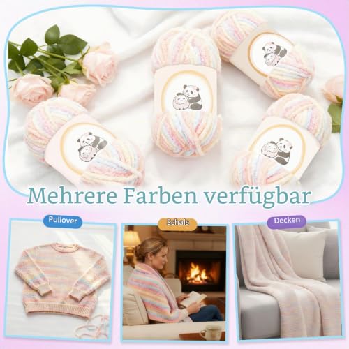 5x100g Chenille-Wolle – Samtig weiches Garn für Häkeln & Stricken – Bild 6