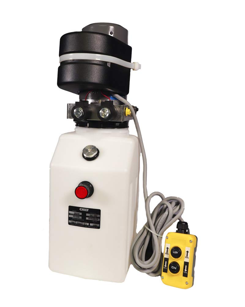 Chief Power Unit 12 Volt Double Acting 8 Quart Steel Tank with Remote 1.2 GPM, 2800 PSI, SAE 6 Work Port, SAE 6 Outlet Port, Double Acting, Solenoid Operated, 253326