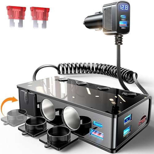 LISEN Heavy Duty Cigarette Lighter Splitter, 191W Truck Car Charger Adapter with PD36W/QC3.0 Charge USB C Multi Port 12V/24V Independent Switches & Dust Cover & Waterproof for All Car Devices
