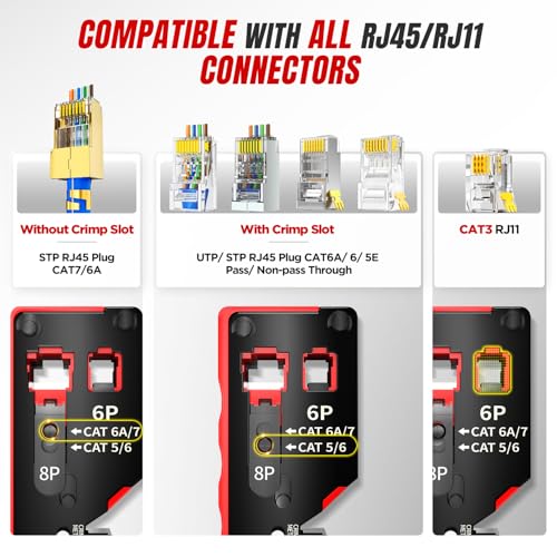 RJ45 Crimp Tool Pass Through, All-in-One Ethernet Crimper Cutter Stripper - image 3