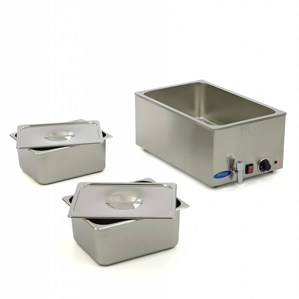 Baño María con grifo incl. 2x 1/2 GNSet Eléctrico - Acero inoxidable - Profesional - Con recipientes Gastronorm - Mantiene la comida caliente
