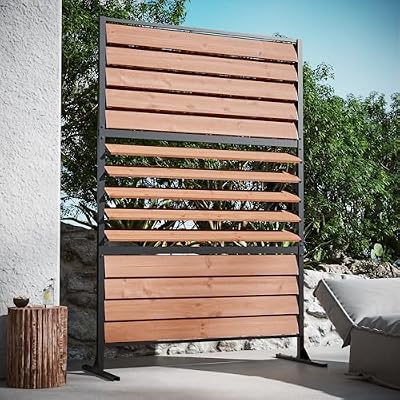 Modern Shade 6 x4 ft Louvered Wood Privacy Fence Panel Adjustable Screen with Louverd Slats, FSC Certified Natural Cedar, Freestanding or Mounted Outdoor Privacy Fence for Deck Privacy Screen
