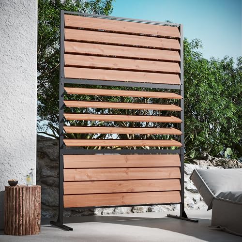 Modern Shade 6 x4 ft Louvered Wood Privacy Fence Panel Adjustable Screen with Louverd Slats, FSC Certified Natural Cedar, Freestanding or Mounted Outdoor Privacy Fence for Deck Privacy Screen