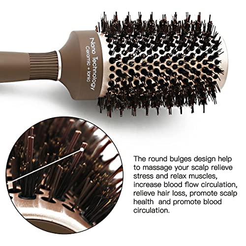 Round Brush Set, Ceramic Ion Thermal Barrel Round Brush For Blow Drying, 4 Different Sizes Boar Bristle Round Hair Brush For Hair Drying, Styling, Curling And Shine #TOP2