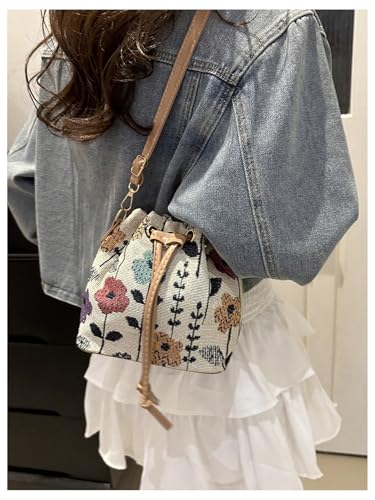 COZYEASE Women's Floral Drawstring Shoulder Bag Small Cross Body Handbags Cute Purses4