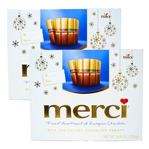 Merci Assorted Chocolate Holiday Boxes with Milk and Almond Flavored Chocolate Pieces, Set of 2, 8.8 Ounces Each