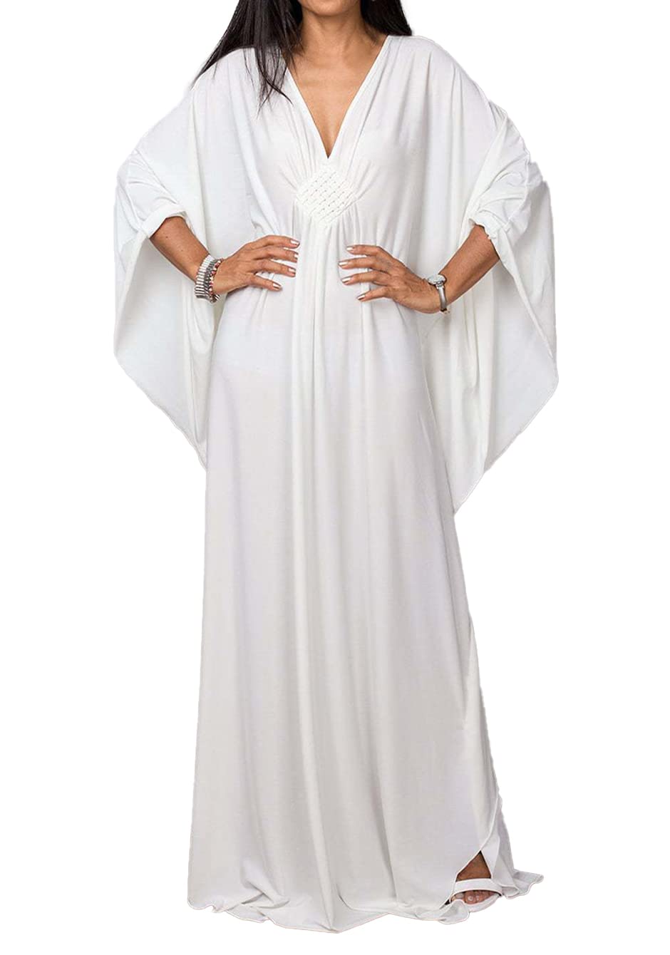 JFAN Caftan Vestido de Playa Mujer Largo Kaftan Vestidos Scollo a V Talla Grande Kimono de Verano Maxi Pareo para Mujer