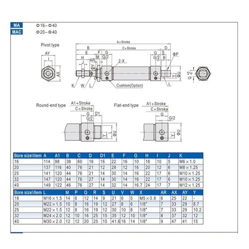 Cilindro neumático de doble efecto de acero inoxidable resistente mini 4