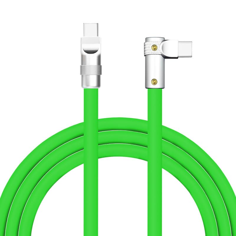 chubbycable FlexElbow Pro – 90° Design 100W Fast Charge Cable Ultra-Thick Silicone Right Angle USB C Cable Universal Phone Tablets Charging Cord, Green, Type-C to Type-C, 0.82FT