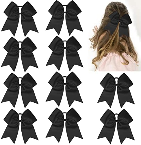 CN Girls Large Cheer Bow with Ponytail Holder for Cheerleading Girl Pack of 10 Black