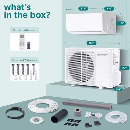 Image of SereneLife 24,000 BTU Mini Split AC & Heating System, 230V Indoor & Outdoor Wall-Mounted Units with WiFi, Installation Kit Included for Home, Office & Bedroom, Up to 1400 Sq. Ft. Coverage