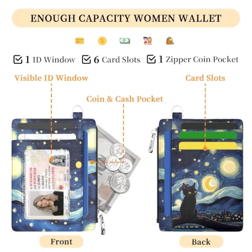 Image of Hancynir Black Cat Small Wallet Women Credit Card Holder, Slim RFID Cute