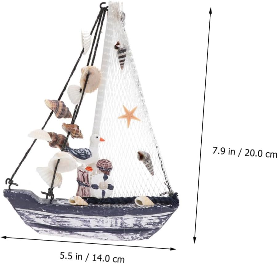 Garneck Real Shell Sailing Boat Ornament Resin Craft Home Decoration for Family Friends