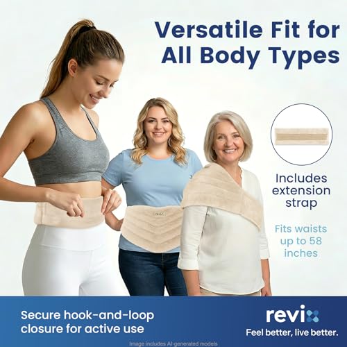 Image of REVIX Microwavable Heating Pad for Back and Waist, Hands-Free Wearable Microwave Heat Wrap with Strap, Natural Moist Heat Compress with Flaxseed and Clay Beads, Beige