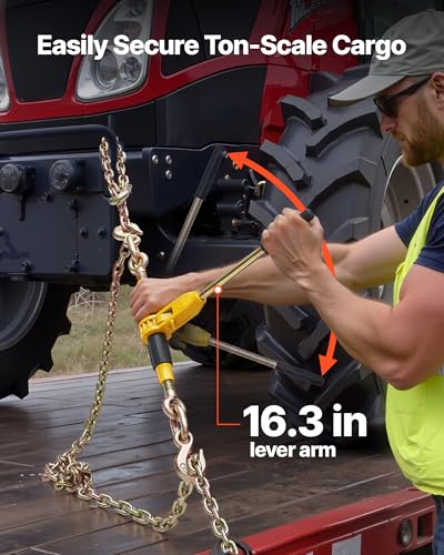 Image of VEVOR Ratchet Chain Binder, 3 /8 in x 20 ft G80 Chains, 9200 lbs Working Load of Ratchet Load Binder, Chains and Binders Set, Tie Down Hauling Chain Binders for Hauling, Towing, Logging, Lifting