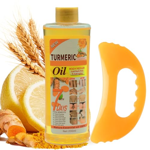 200ML Turmeric Oil for Skin Turmeric Massage Oil for Body Sore Muscles Dark Spot Remover Body Oil Skin Tightening Moisturiser Massage Therapy for Hair Face Body Nail Leg