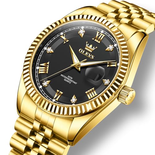 Image of OLEVS Watch for Men Stainless Steel Quartz Business Dress Diamond Large Dial Waterproof Mens Watches with Date Wrist Watch