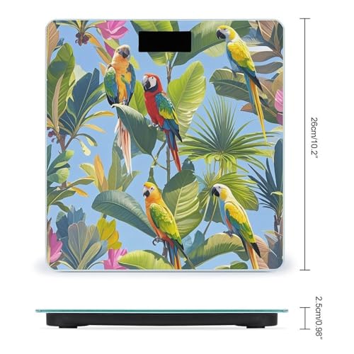 Báscula digital para cuerpo con plantas tropicales y loros miniatura 2