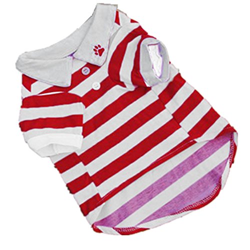 Para la ropa del animal doméstico de la solapa de la raya del algodón,RETUROM la moda camiseta del perro ropa de la solapa de la raya del algodón animal doméstico del perrito ropa para perros (S, Rojo)