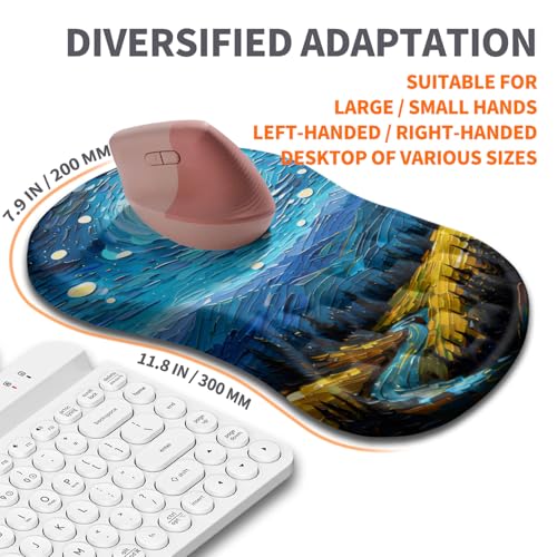 Image of Ergonomic Joint Wrist Support Mouse Pad with Memory Foam Cushion Massage Bump, Carpal Tunnel Pain Relief Mousepad Slope Design for Wrist Rest, 11.8x7.9 in, Starry Night