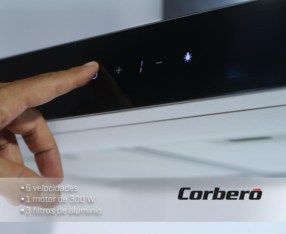 Corberó - Campana Isola | 1200 cm | RODAS12000 | Portata 1000 m3/h, 3 velocità, filtro alluminio 3 strati, filtro carbone | E.Energetica A++ | Inox