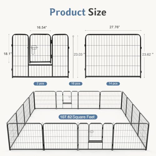 Image of DUMOS Dog Playpen 24 Inch 16 Panels Indoor Outdoor Metal Pet Fence